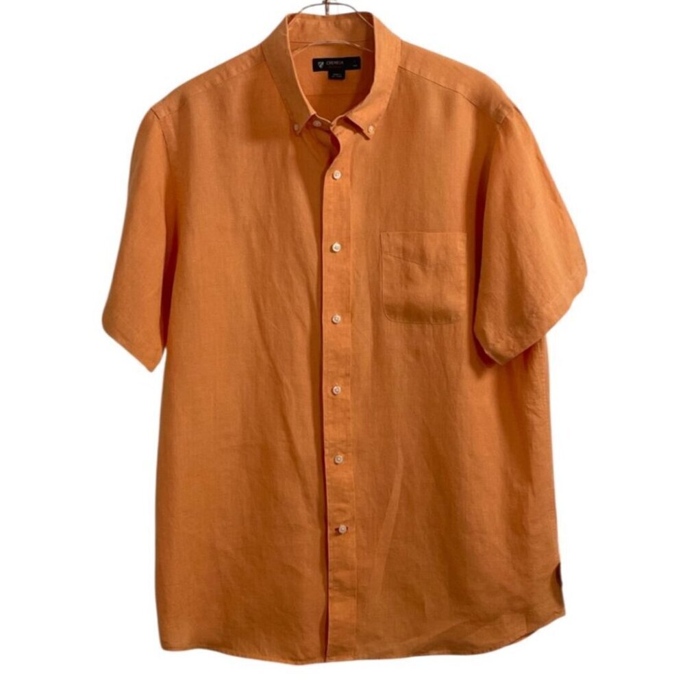 Cremieux Collection Peach Solid Linen Short Sleeve Woven Shirt SIZE-LARGE